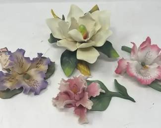 Four Exquisite Hand Painted Capodimonte Porcelain Flowers