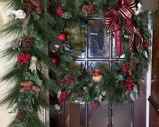 Festive Holiday Faux Mixed Green Garland and 36 Classic Wreath