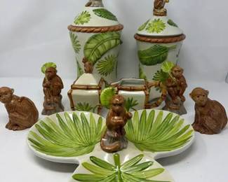 American Atalier Monkey Pattern Cookie Jars Serving Platter