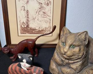 James Haddon Carved Cat Decor MCM Metal Cat Door Stopper Large Wooden Cat Statue Cat Print