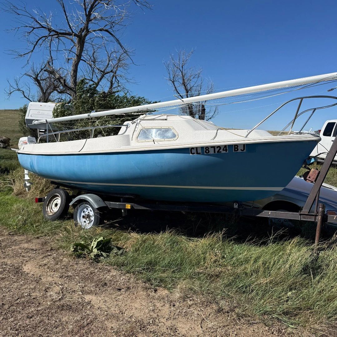 Lot #1 - Cabin Sailboat with Johnson Sea-Horse 4 Outboard Trailer