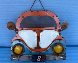 Lot #44 - Retro Bus Metal Wall Décor with Yellow Headlights