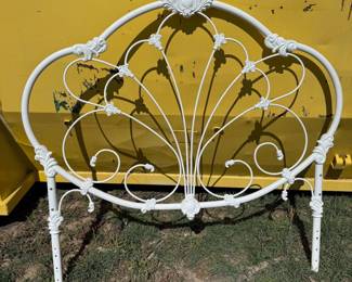 Lot #36 - White Metal Scrollwork Headboard with Ornate Medallions