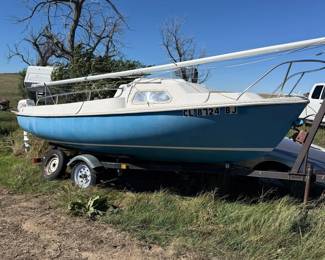 Lot #1 - Cabin Sailboat with Johnson Sea-Horse 4 Outboard Trailer