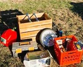 Lot #90 - Garage Tool & Hardware Assortment with Toolboxes & Tire Clock