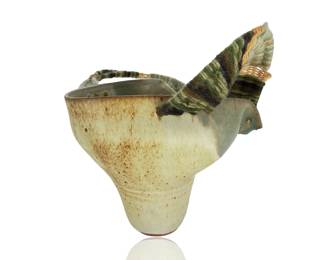 Rowland Studio Pottery Fiber Art Vessel - Ceramic & Woven Yarn Basket 2007