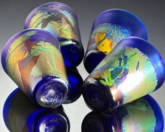 George Averbeck Studio Art Glass Tumblers (4) Arizona Fire on the Mountain