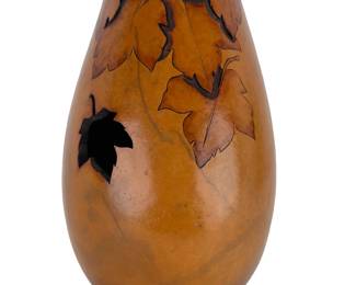 Kristy Dial Signed Carved Gourd Art Vase - Fall Maple Leaves Native Vessel