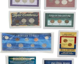 US Vintage Coin Collection Lot - 8 Sets with Silver Quarters, Dimes & Pennies