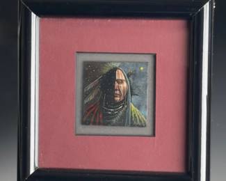Brooks Henson Original Miniature Painting Native American Portrait Framed Art