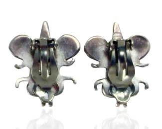 Vintage Sterling Silver Multi-Stone Inlay Bug Clip On Earrings Insect Fly Bee