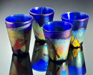 George Averbeck Studio Art Glass Tumblers (4) Arizona Fire on the Mountain