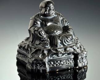 Vintage Alexander Backer Laughing Buddha Black Resin Figurine