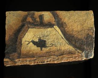 Navajo V. Yazzie Signed Painted Sandstone Folk Art Canyon Silhouette