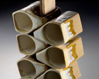 Rodolfo Padilla Studio Pottery Stacking Mugs Set of 6 with Wood Stand Drip Glaze