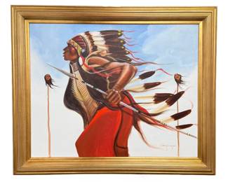 Mirac Creepingbear Original Painting "Scalp Dancer" Native American Art 1985