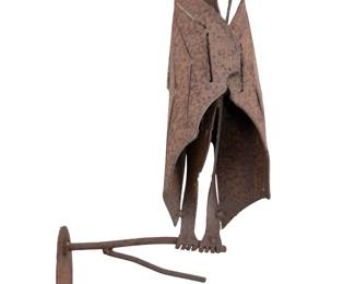 Rustic Metal Hanging Bat Garden Sculpture - Gothic Folk Art Halloween Decor