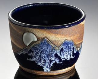 Mark Arne Arnegard Studio Pottery Mountain Landscape Moon Bowl, Signed 2022
