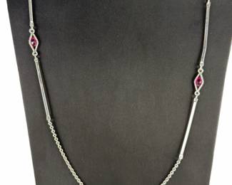 Vintage Sarah Coventry Silver-Tone 32" Station Necklace, Pink Stones