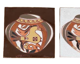 Vintage Arius New Orleans Hand Painted Southwest Bird Art Tiles - Pair 10x10