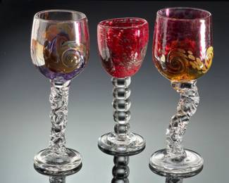 George Averbeck Signed Studio Art Glass Wine Goblets - Arizona Lot of 3