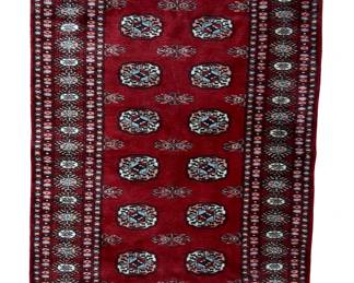 Vintage Hand-Knotted Wool Bokhara Rug - Red Turkmen Gul Tribal Area Rug 3x5