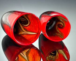 George Averbeck Studio Art Glass Tumblers Lot of 2 Fire on the Mountain Arizona