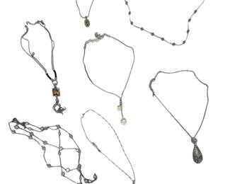 Elegant Costume Jewelry Necklace Lot - 7 Pcs, Crystals, Pearls & Tassel, 106g