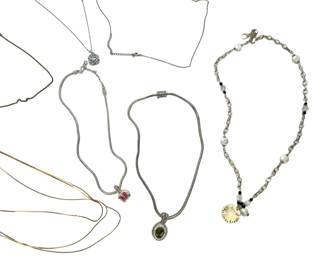 7 Designer Style Costume Jewelry Necklaces Lot - Green, Pink, Blue Pendants