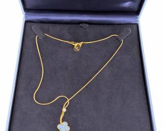 Wedgwood Blue Jasperware Gold-Plated Flower Drop Lariat Necklace Boxed
