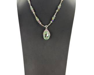 Eric Andrew Green Crystal Pendant Beaded Statement Necklace 20"