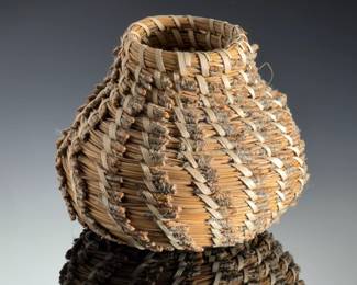 Vintage Coiled Pine Needle Basket - Handwoven Studio Art Vessel
