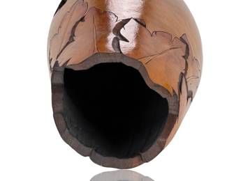 Kristy Dial Signed Carved Gourd Art Vase - Fall Maple Leaves Native Vessel