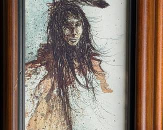 Robert Taylor Native American Portrait Framed Art Print, Signed 1985