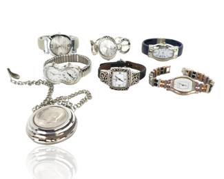 7 Pc Estate Watch Lot featuring Brighton, JFK Pocket Watch, Geneva & More