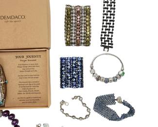 12-Piece Estate Costume Jewelry Bracelet Lot - Charm, Evil Eye, Pearl, Beaded
