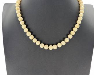 Vintage Angel Skin Coral Bead Necklace 9mm 14K Gold Clasp
