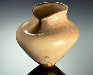 Hopi Art Pottery Vessel by Delaine Dee Tootsie Folded Rim Signed Ceramic Vase