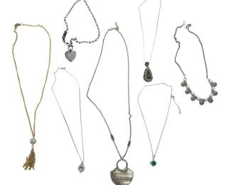 7 Pc Estate Costume Jewelry Necklace Lot Sterling Silver Turquoise Pearl Heart