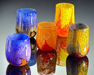 George Averbeck Studio Art Glass Tumblers | Fire on the Mountain | Lot of 5