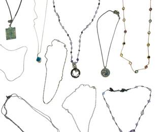 Vintage & Modern Costume Jewelry Necklace Lot - 10 Pcs, Crystals, Enamel, 136g