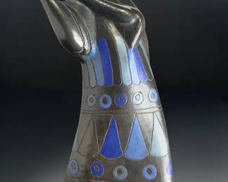 Mid-Century Modern Blackware Ceramic Female Water Bearer Sculpture - 15"