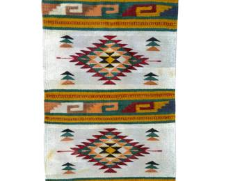 Vintage Mexican Zapotec Handwoven Wool Rug Runner Geometric Tapestry 37x21
