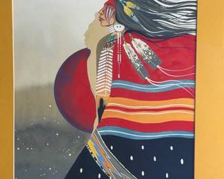 Larry Hood Original Native American Painting Signed Gouache Art 1993 Framed