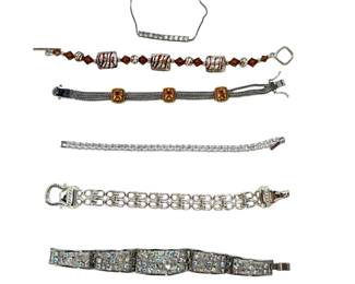 7pc Estate Costume Jewelry Bracelet Lot Rhinestone Tennis Art Deco Bolo
