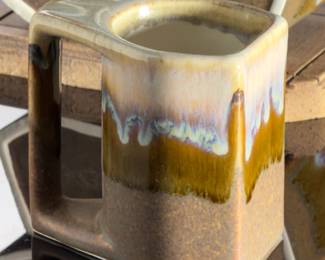 Rodolfo Padilla Studio Pottery Stacking Mugs Set of 6 with Wood Stand Drip Glaze