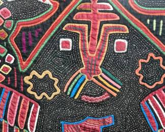 Vintage Panamanian Guna Mola Textile Art Framed Hand Stitched Tapestry