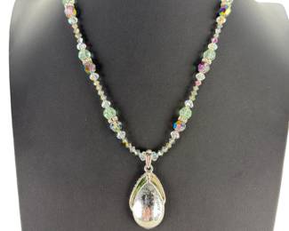 Eric Andrew Green Crystal Pendant Beaded Statement Necklace 20"