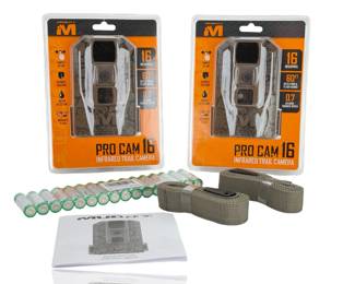 Pair of Muddy Pro Cam 16 Infrared Trail Cameras, Lithium Batteries & SD Cards