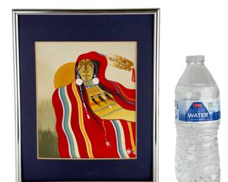 Larry Hood Comanche Original Gouache Painting 'Gros Ventre' Native American Art
